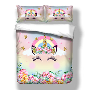 Cute Unicorn Bedding Duvet Cover Sets Twin Size 3 Pieces Smile Unicorn Pattern for Girls Bed Comforter Cover Set Pink Blue (2 Pillowcases, 1 Duvet Cover,NO Duvet Inside)