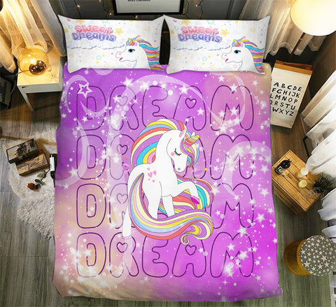 Cartoon Unicorn Bedding Set Duvet Cover 3 Pieces Cute Dream Unicorn Pattern Comforter Cover Sets for Little Girls Kids Teen Twin Size Hot Pink (2-Pillowcases, 1-Duvet Cover. NOT Comforter Inside)